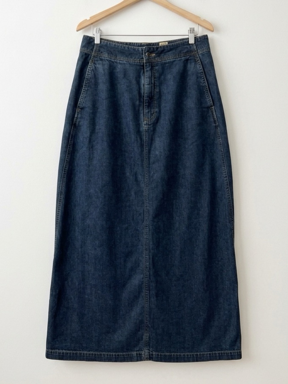 Vintage Eddie Bauer Denim Maxi Skirt 12 Tall High Waist Dark Wash Cotton Modest
